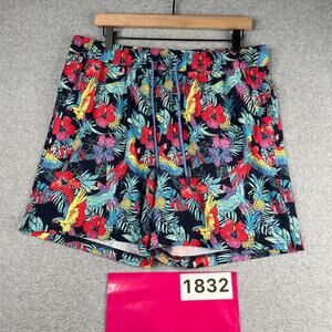Caribbean Lined Swim Trunks Large Hawaiian Tropical Print Stretch Beach Pool